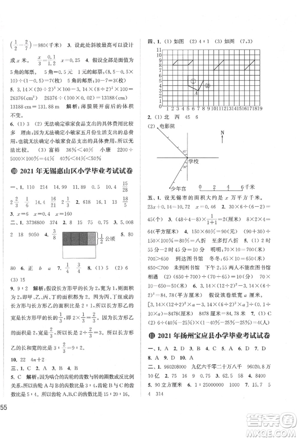 福建少年兒童出版社2022小學(xué)畢業(yè)考試試卷精編數(shù)學(xué)通用版江蘇專版參考答案