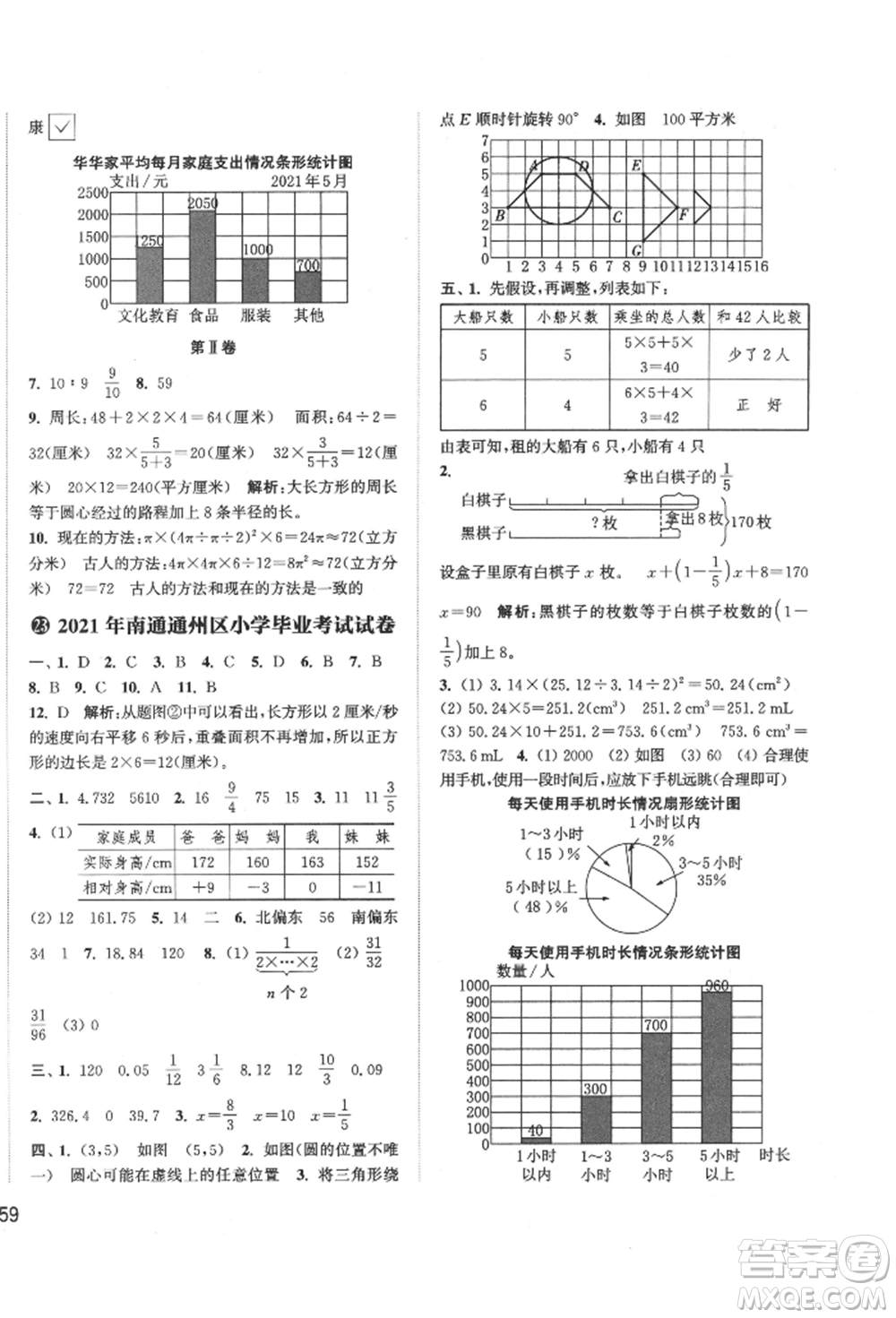 福建少年兒童出版社2022小學(xué)畢業(yè)考試試卷精編數(shù)學(xué)通用版江蘇專版參考答案