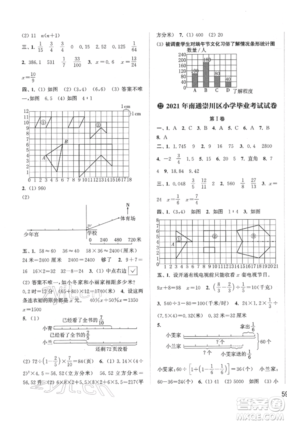 福建少年兒童出版社2022小學(xué)畢業(yè)考試試卷精編數(shù)學(xué)通用版江蘇專版參考答案