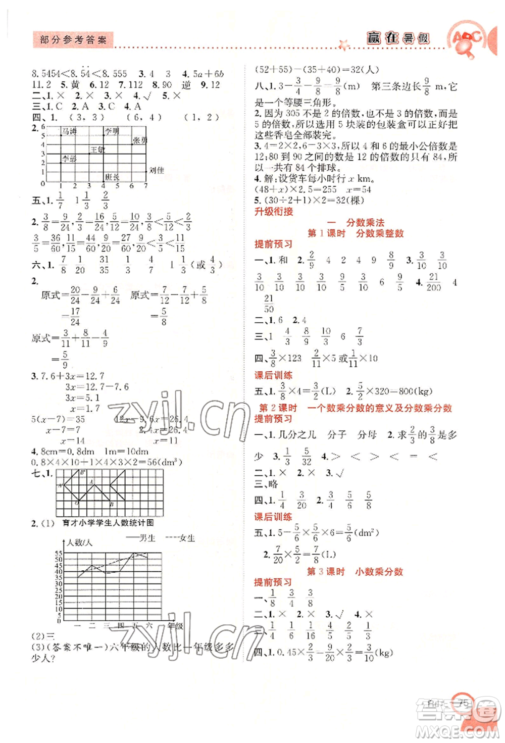 合肥工業(yè)大學(xué)出版社2022贏在暑假銜接教材五年級(jí)下冊(cè)數(shù)學(xué)人教版參考答案