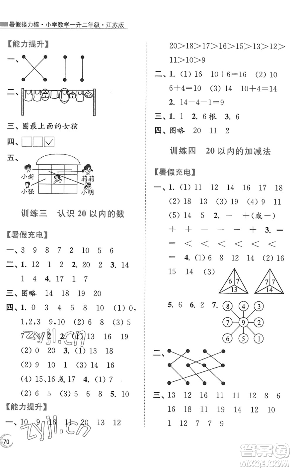 江蘇鳳凰美術(shù)出版社2022暑假接力棒小學(xué)數(shù)學(xué)一升二年級江蘇版答案