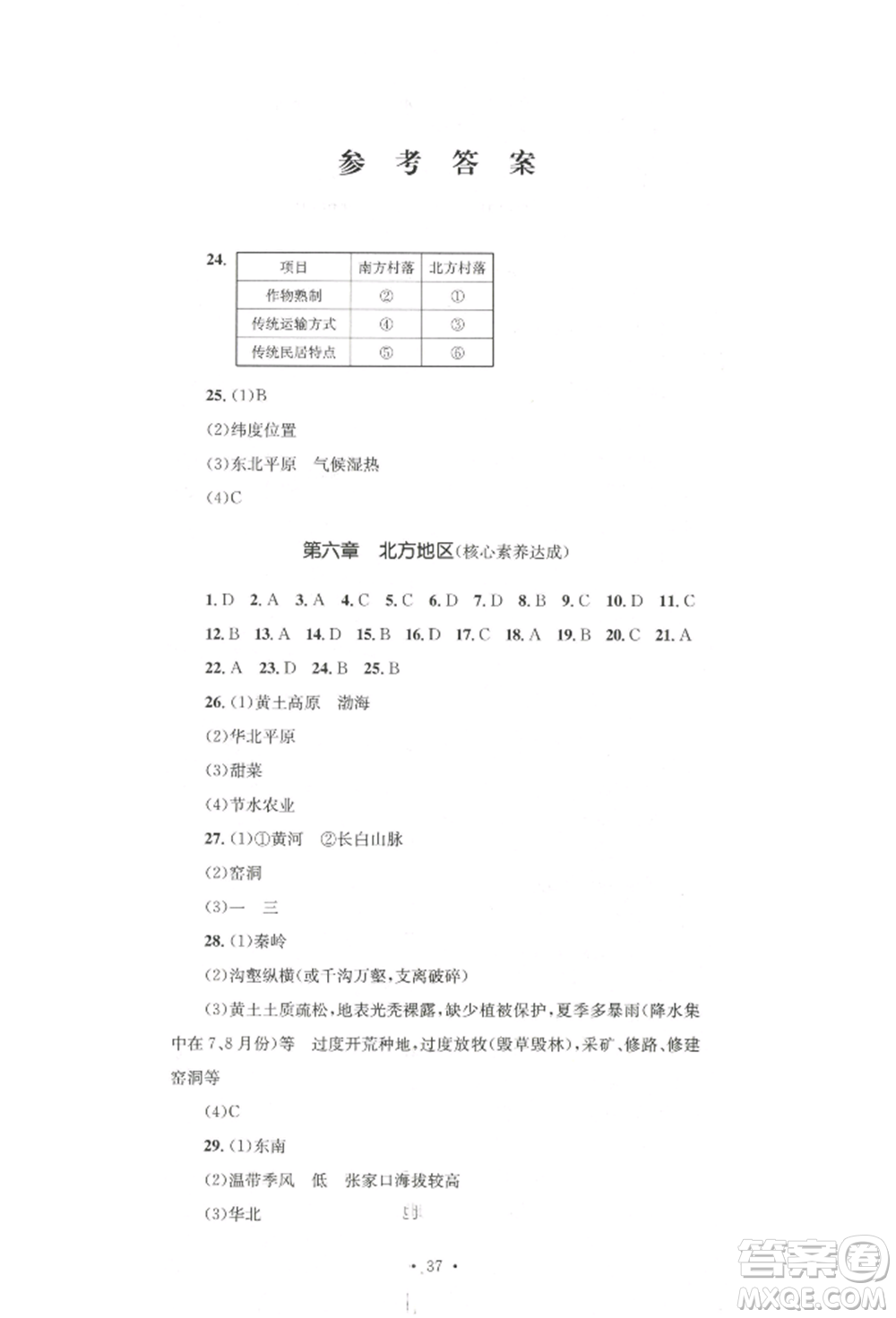 湖南教育出版社2022學(xué)科素養(yǎng)與能力提升八年級下冊地理人教版參考答案