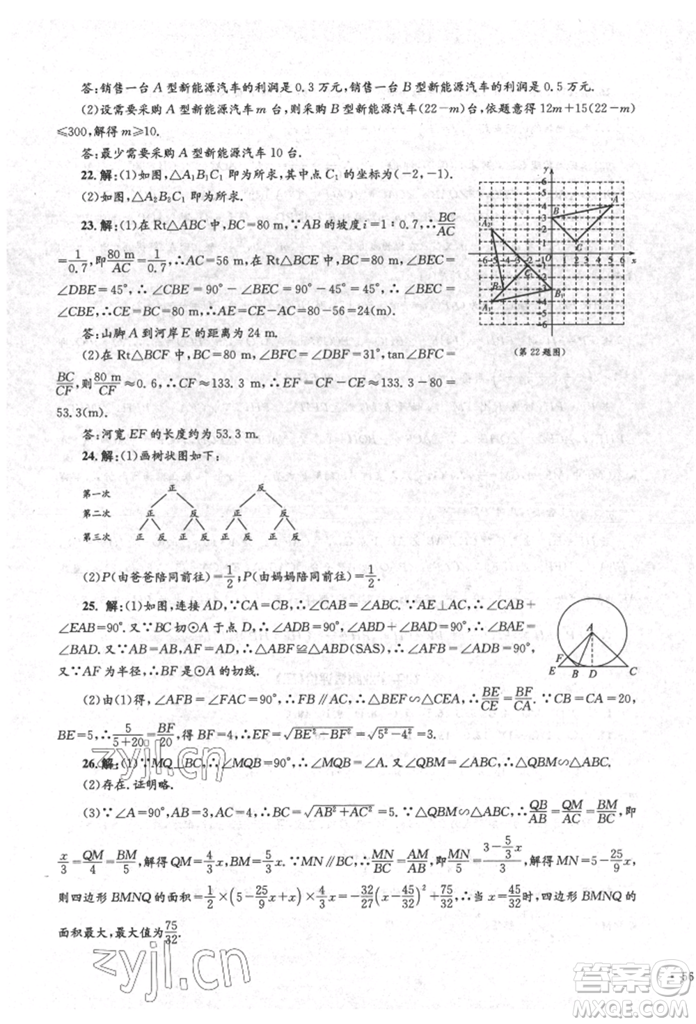 湖南教育出版社2022學(xué)科素養(yǎng)與能力提升九年級下冊數(shù)學(xué)人教版參考答案