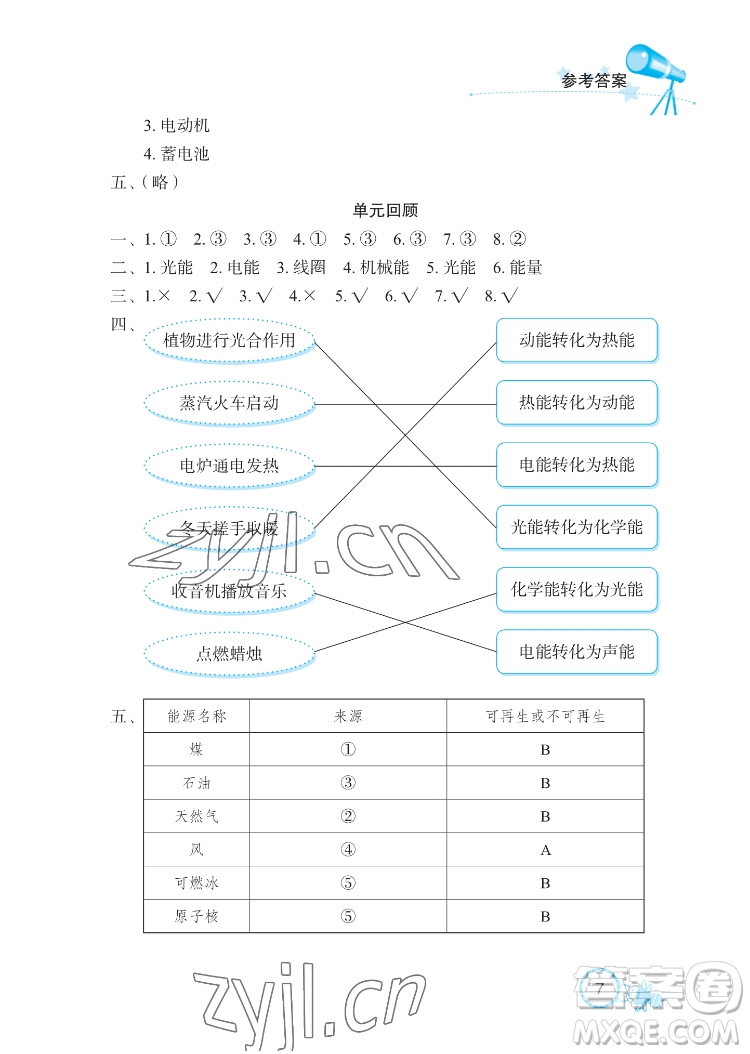 湖北教育出版社2022長江作業(yè)本課堂作業(yè)科學(xué)五年級下冊鄂教版答案