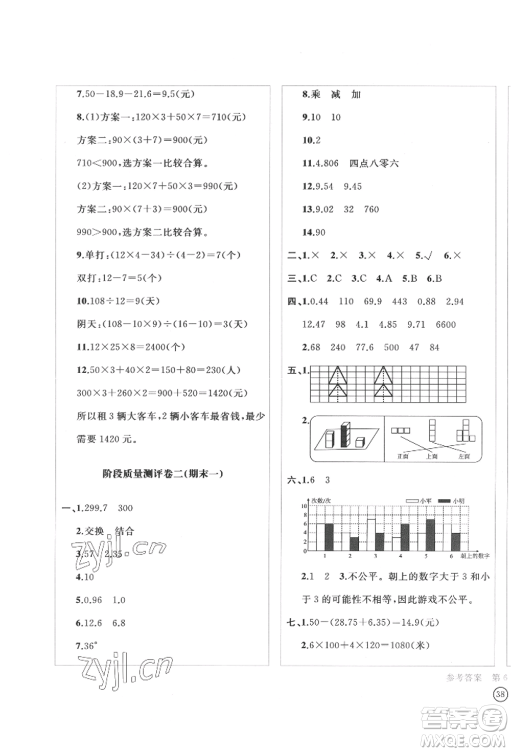 四川辭書出版社2022學(xué)科素養(yǎng)質(zhì)量測(cè)評(píng)卷四年級(jí)下冊(cè)數(shù)學(xué)人教版參考答案