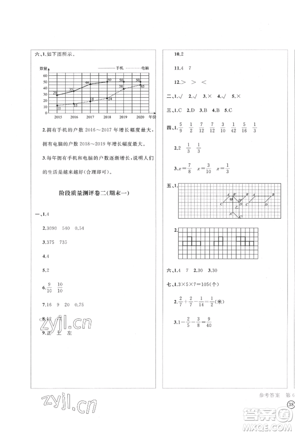 四川辭書(shū)出版社2022學(xué)科素養(yǎng)質(zhì)量測(cè)評(píng)卷五年級(jí)下冊(cè)數(shù)學(xué)人教版參考答案