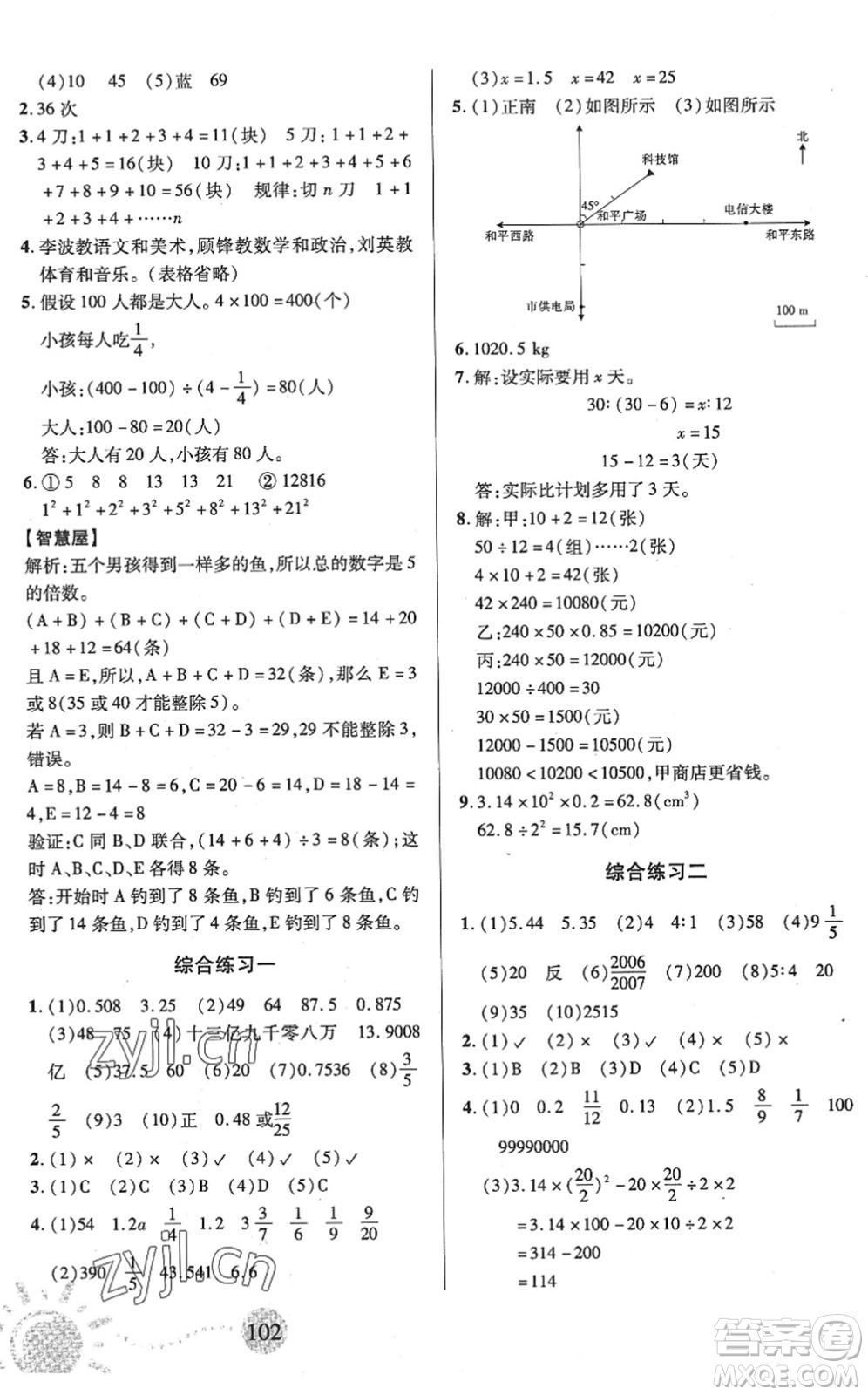 二十一世紀出版社2022小學(xué)暑假作業(yè)六年級合訂本人教版答案