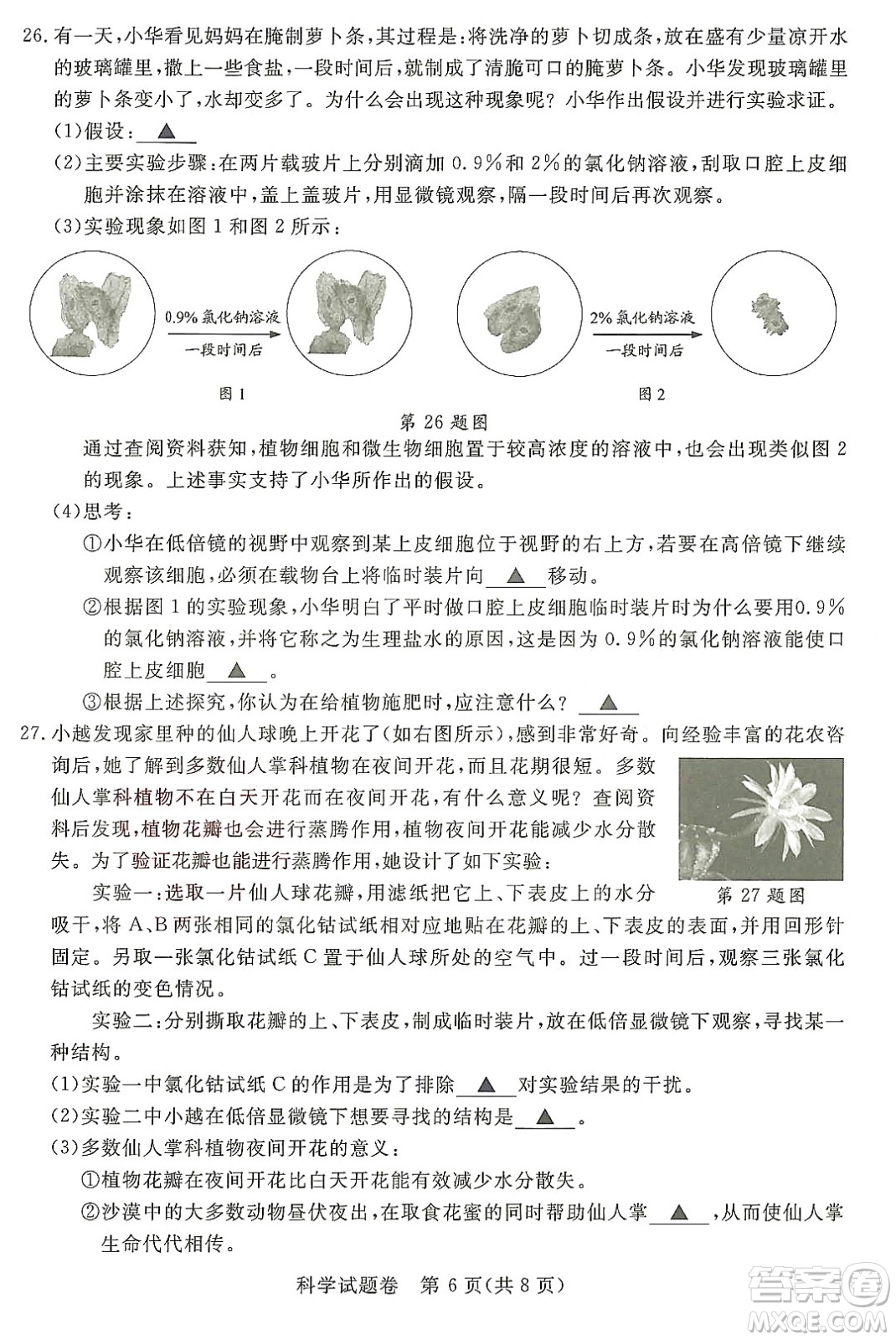 2022浙江省初中學(xué)業(yè)水平考試湖州卷科學(xué)試題及答案