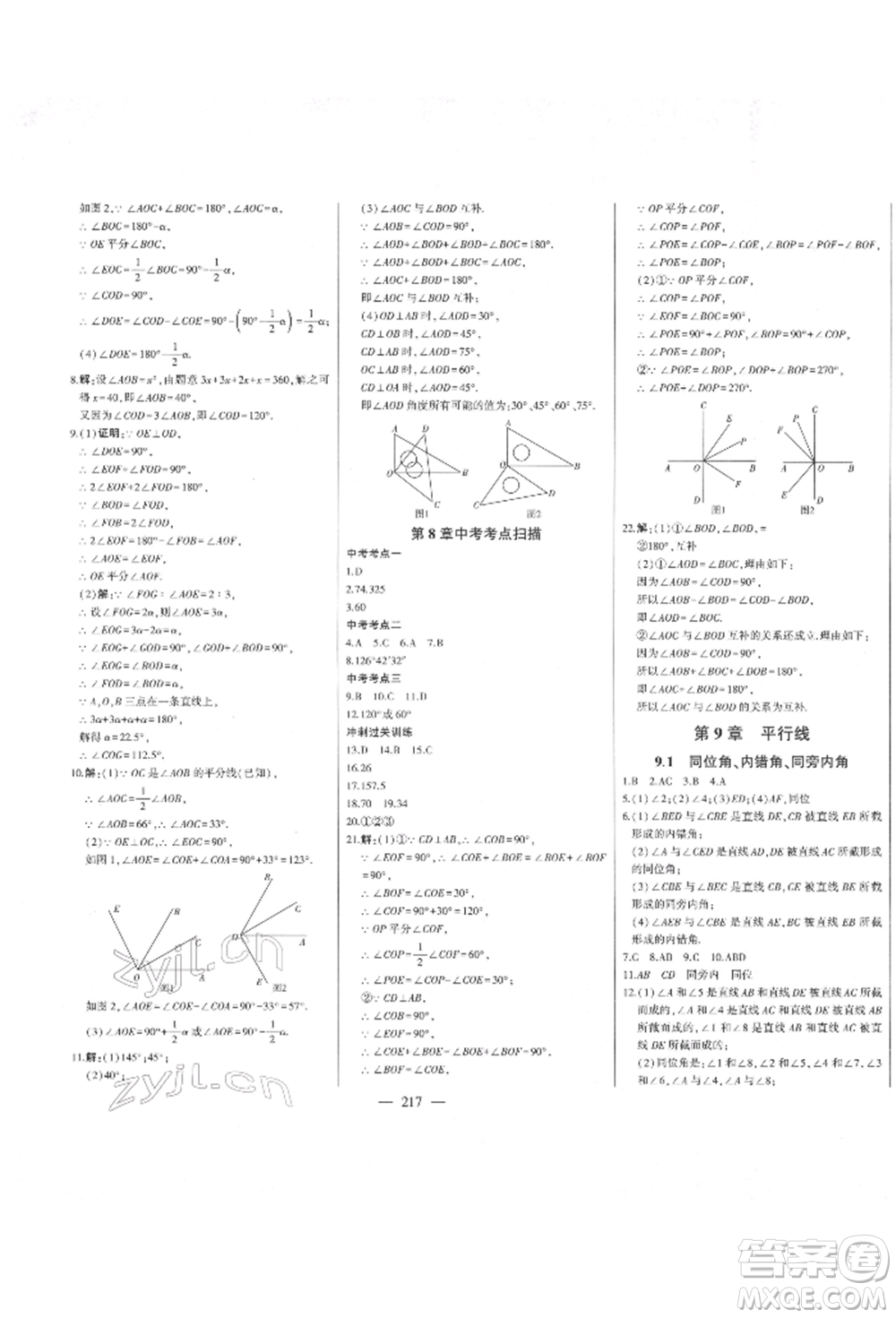 吉林人民出版社2022初中新課標(biāo)名師學(xué)案智慧大課堂七年級(jí)下冊(cè)數(shù)學(xué)青島版參考答案