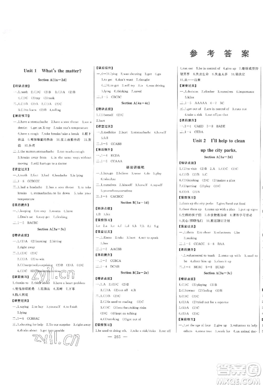 吉林人民出版社2022初中新課標(biāo)名師學(xué)案智慧大課堂八年級下冊英語人教版參考答案