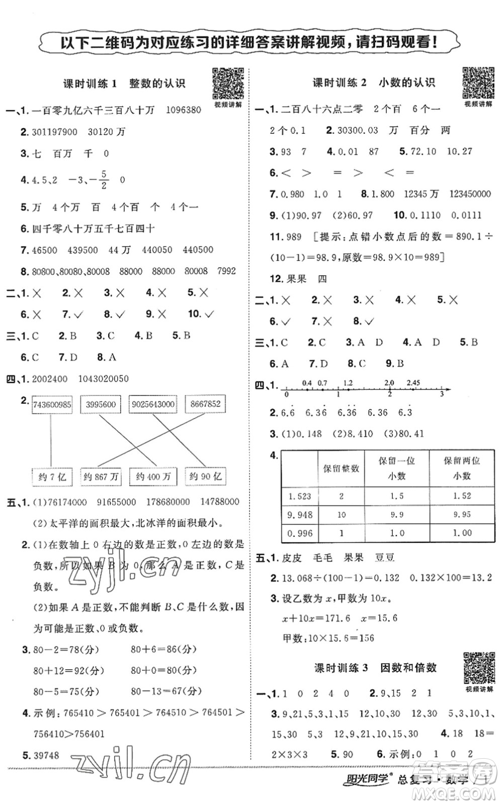 江西教育出版社2022陽光同學(xué)小學(xué)畢業(yè)升學(xué)系統(tǒng)總復(fù)習(xí)六年級數(shù)學(xué)下冊人教版答案