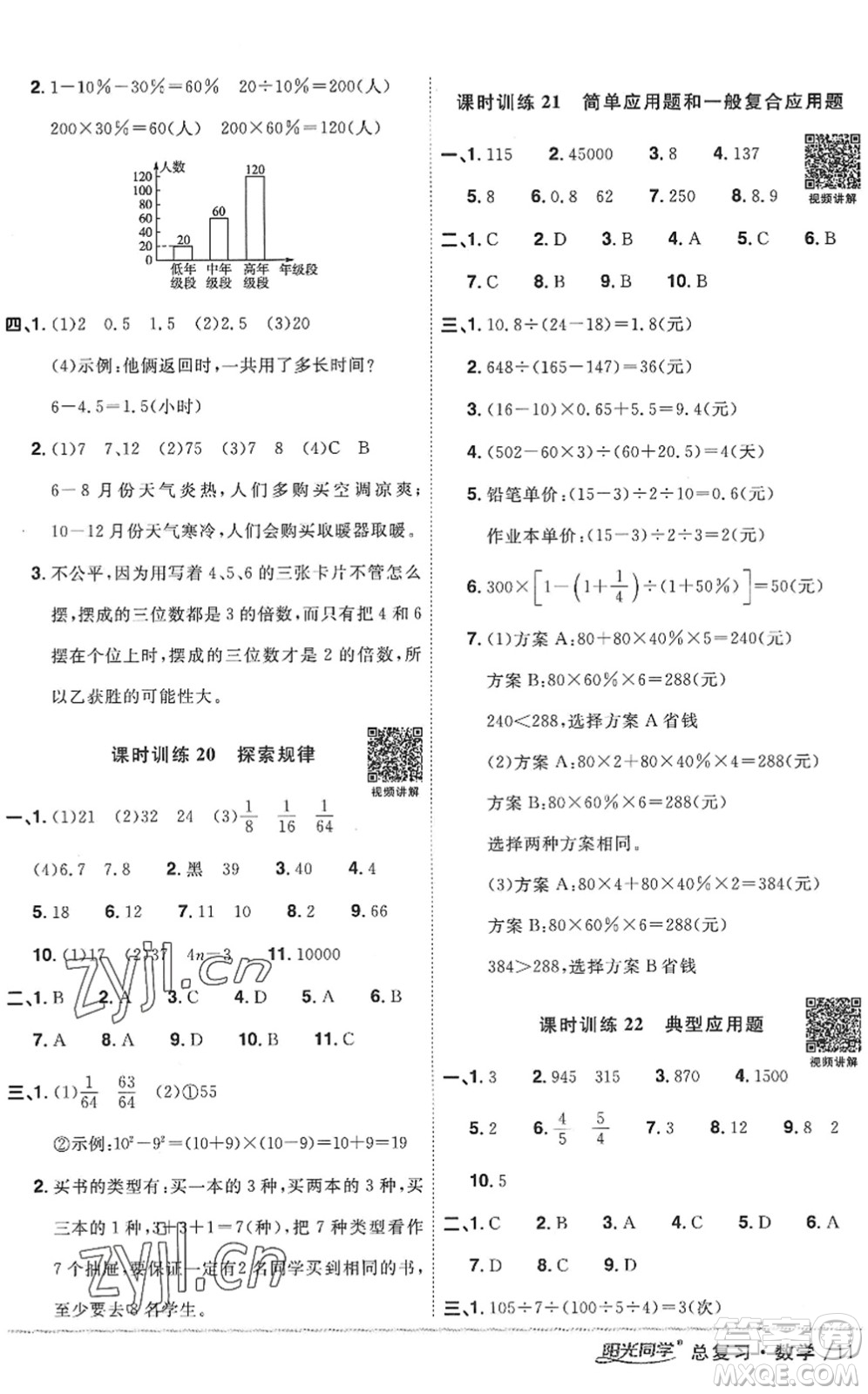 江西教育出版社2022陽光同學(xué)小學(xué)畢業(yè)升學(xué)系統(tǒng)總復(fù)習(xí)六年級數(shù)學(xué)下冊人教版答案