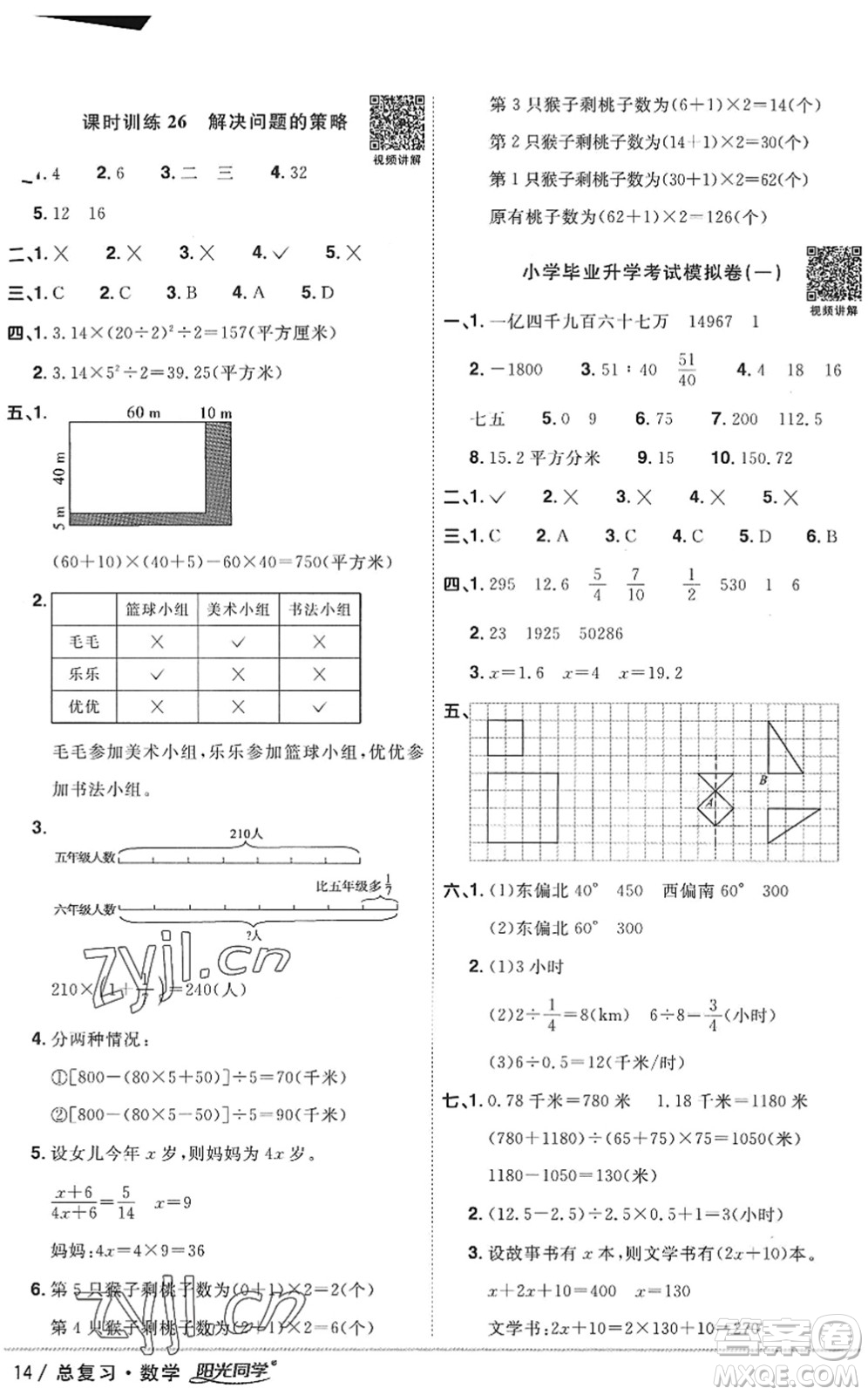 江西教育出版社2022陽光同學(xué)小學(xué)畢業(yè)升學(xué)系統(tǒng)總復(fù)習(xí)六年級數(shù)學(xué)下冊人教版答案