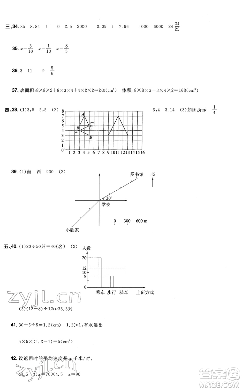 江西教育出版社2022陽光同學浙江省小學畢業(yè)升學系統(tǒng)總復習六年級數(shù)學下冊人教版答案