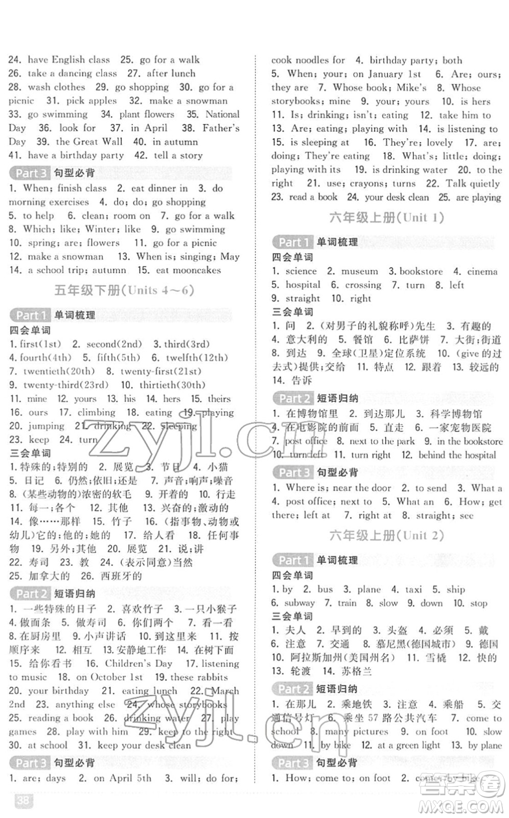 江西教育出版社2022陽光同學(xué)浙江省小學(xué)畢業(yè)升學(xué)系統(tǒng)總復(fù)習(xí)六年級英語下冊人教版答案