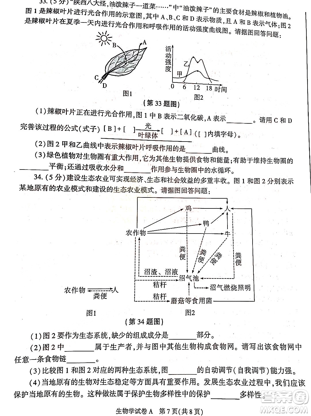 2022年陜西省初中學(xué)業(yè)水平考試生物學(xué)試題及答案