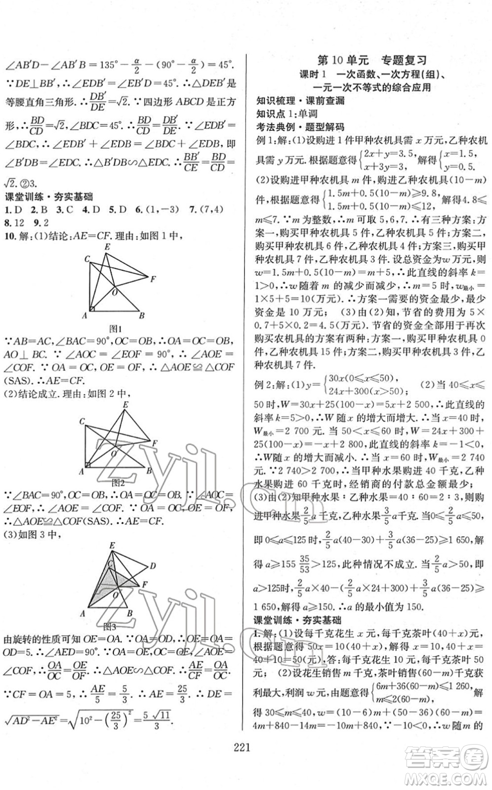 長江少年兒童出版社2022中考復(fù)習(xí)指南九年級數(shù)學(xué)通用版答案