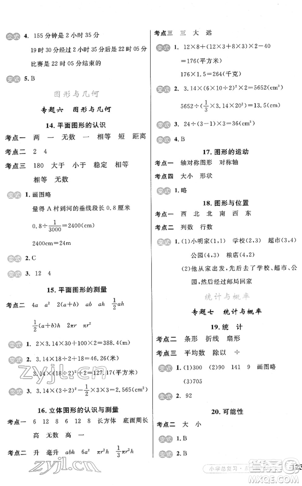 寧夏人民教育出版社2022小學(xué)總復(fù)習(xí)系統(tǒng)強化訓(xùn)練六年級數(shù)學(xué)人教版答案