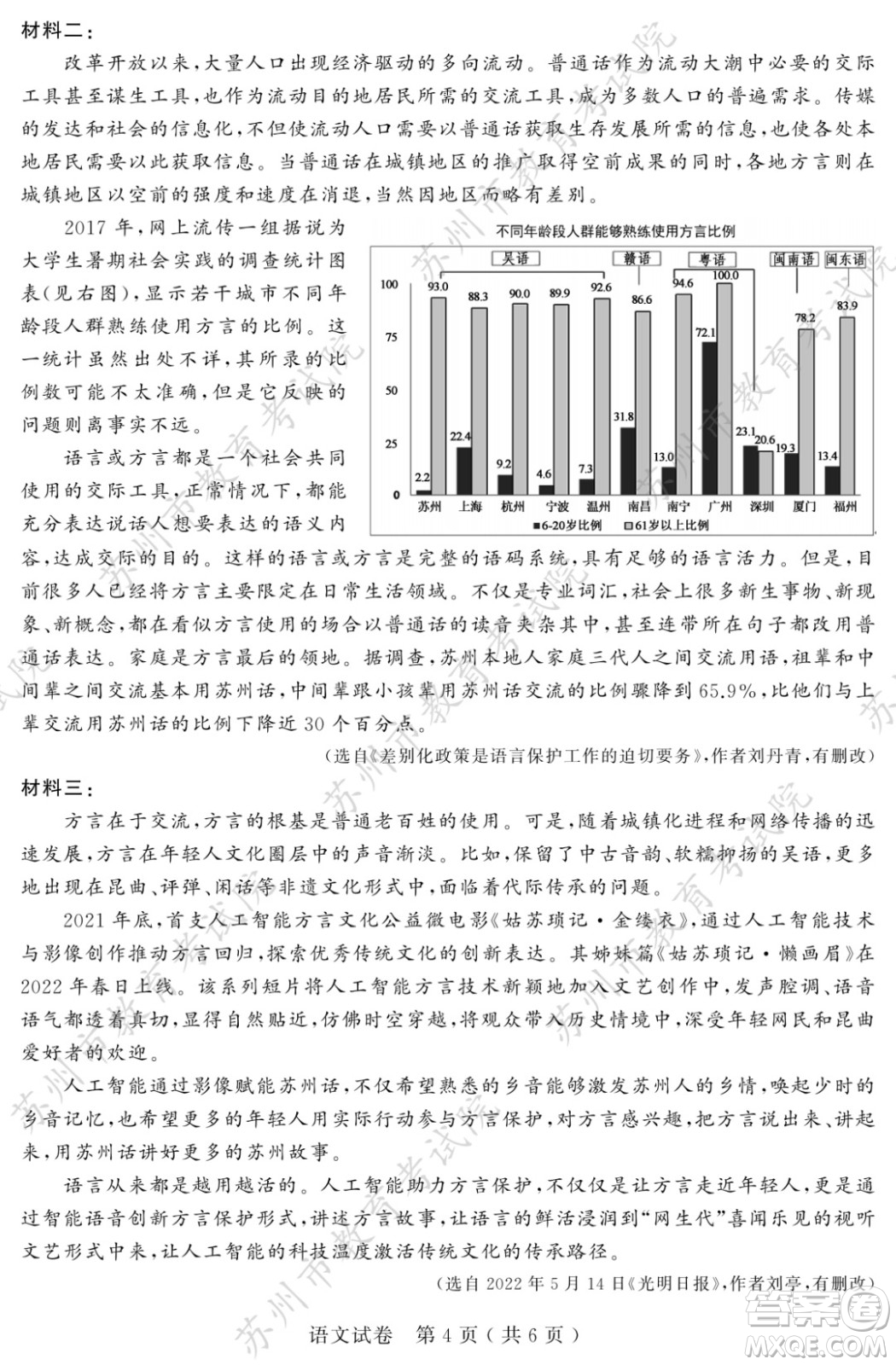 2022年蘇州市初中學(xué)業(yè)水平考試語文試卷及答案