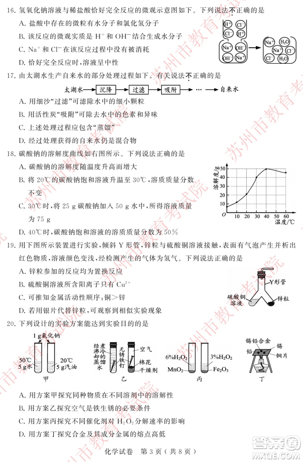 2022年蘇州市初中學(xué)業(yè)水平考試化學(xué)試卷及答案