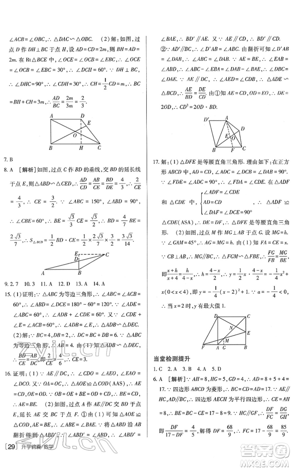 新疆青少年出版社2022升學(xué)錦囊九年級數(shù)學(xué)青島專版答案