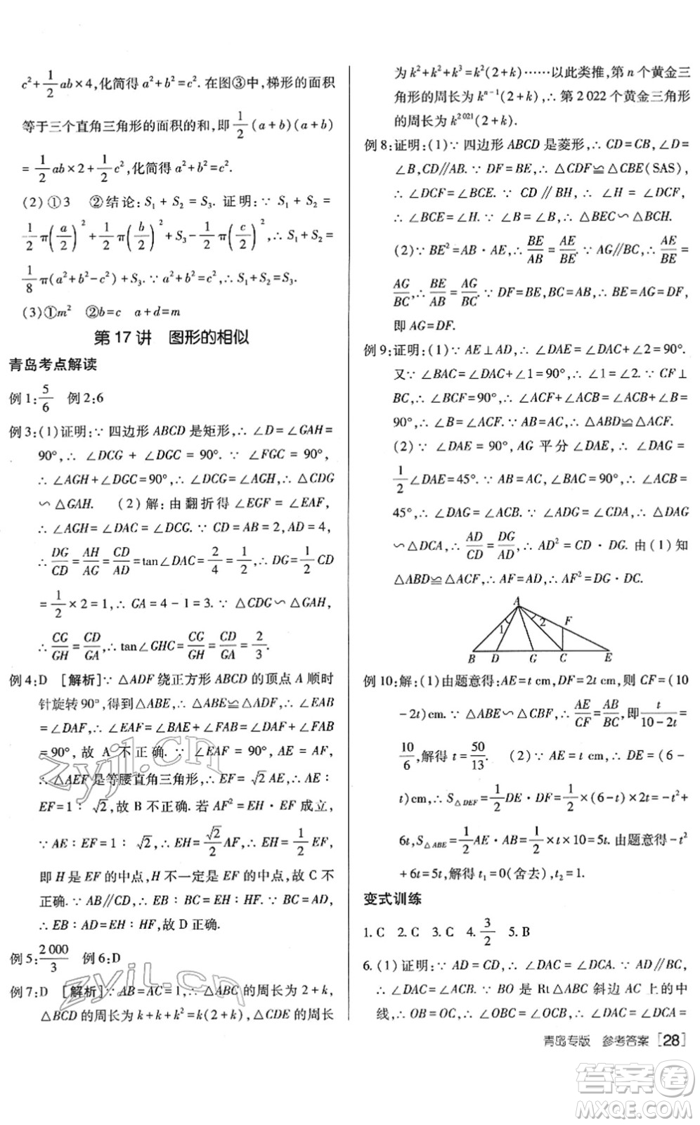 新疆青少年出版社2022升學(xué)錦囊九年級數(shù)學(xué)青島專版答案