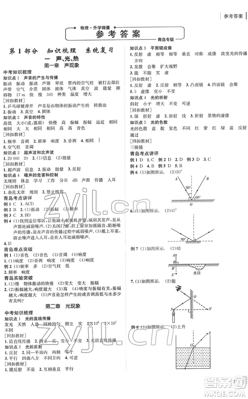 新疆青少年出版社2022升學錦囊九年級物理青島專版答案