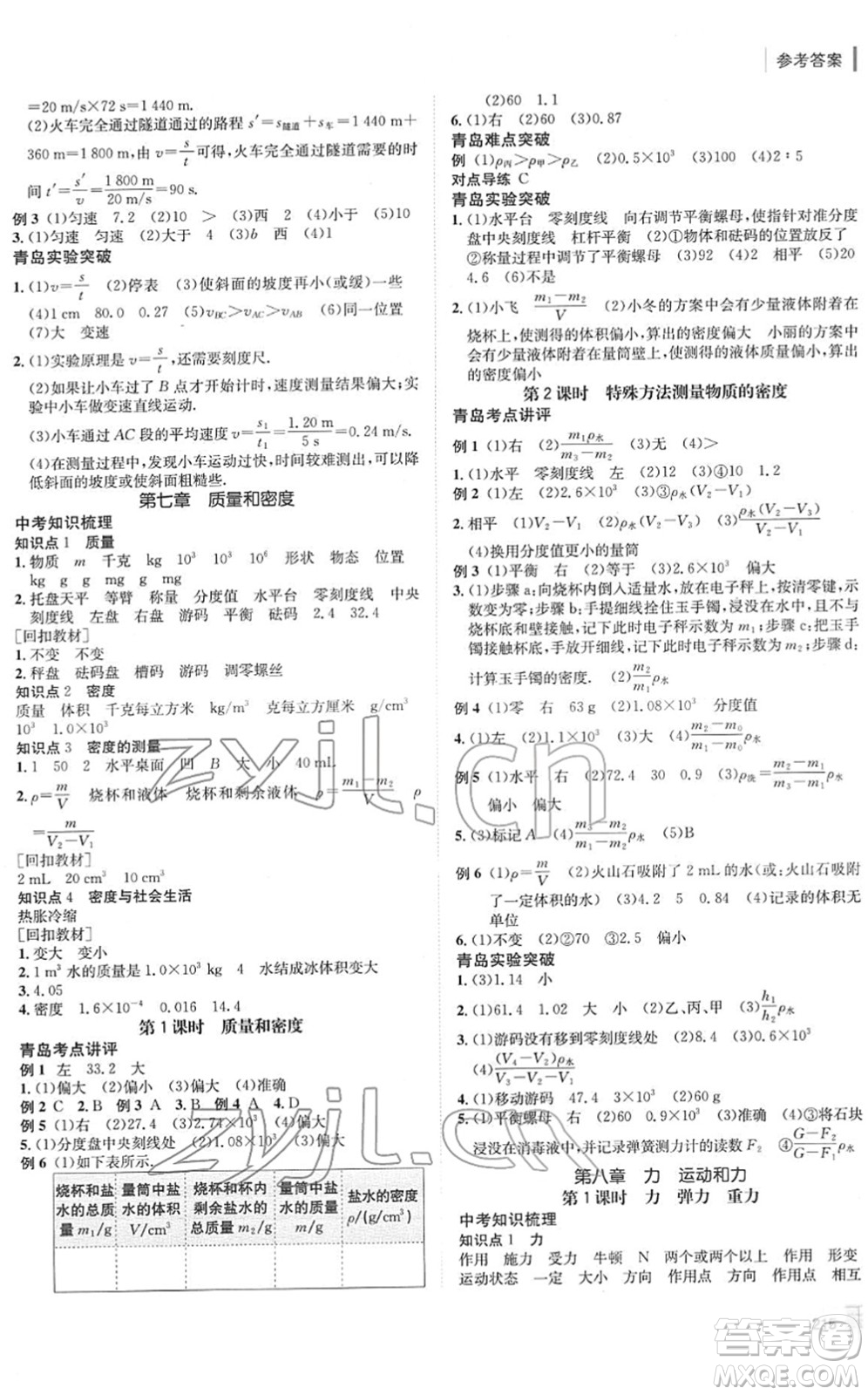 新疆青少年出版社2022升學錦囊九年級物理青島專版答案