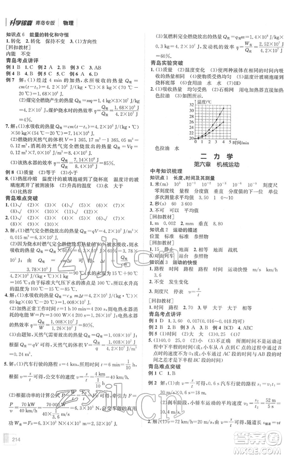 新疆青少年出版社2022升學錦囊九年級物理青島專版答案