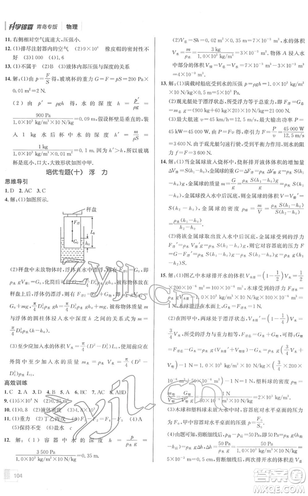 新疆青少年出版社2022升學錦囊九年級物理青島專版答案