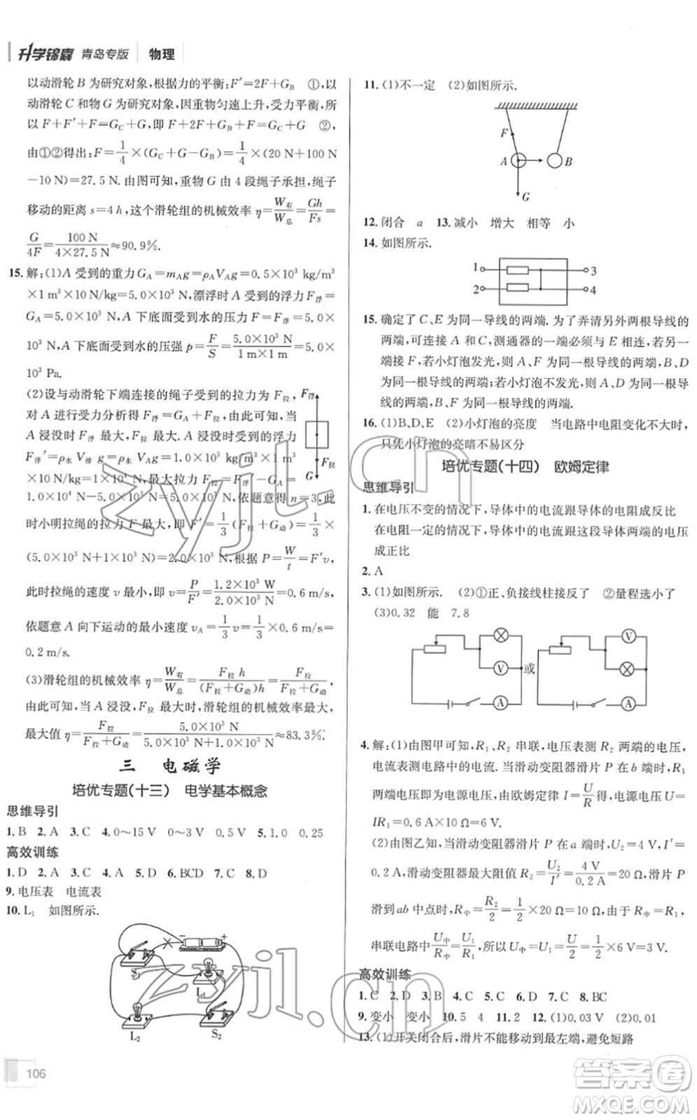 新疆青少年出版社2022升學錦囊九年級物理青島專版答案