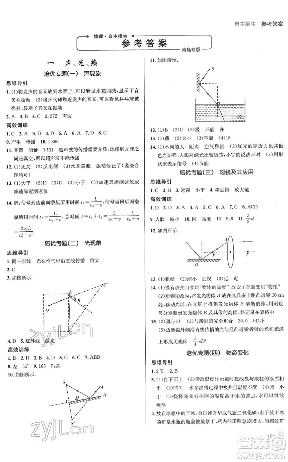 新疆青少年出版社2022升學錦囊九年級物理青島專版答案