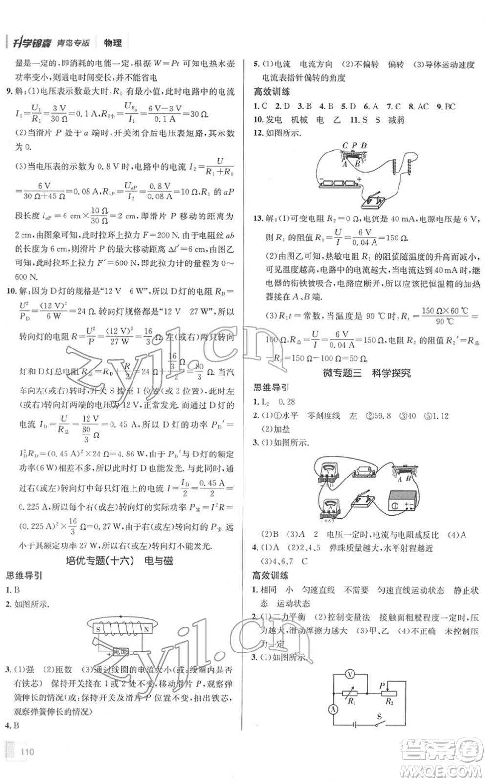 新疆青少年出版社2022升學錦囊九年級物理青島專版答案