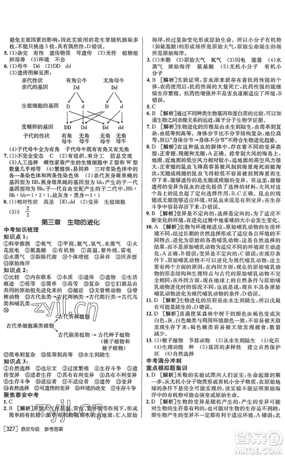 新疆青少年出版社2022升學(xué)錦囊九年級生物泰安專版答案