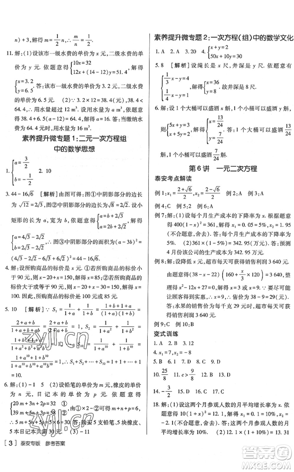 新疆青少年出版社2022升學(xué)錦囊九年級數(shù)學(xué)泰安專版答案