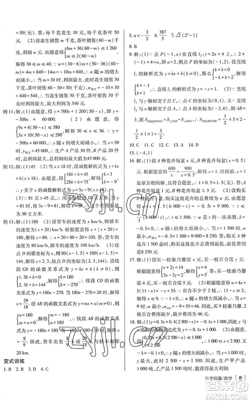 新疆青少年出版社2022升學(xué)錦囊九年級數(shù)學(xué)泰安專版答案