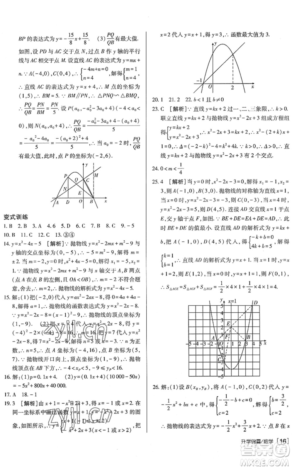 新疆青少年出版社2022升學(xué)錦囊九年級數(shù)學(xué)泰安專版答案