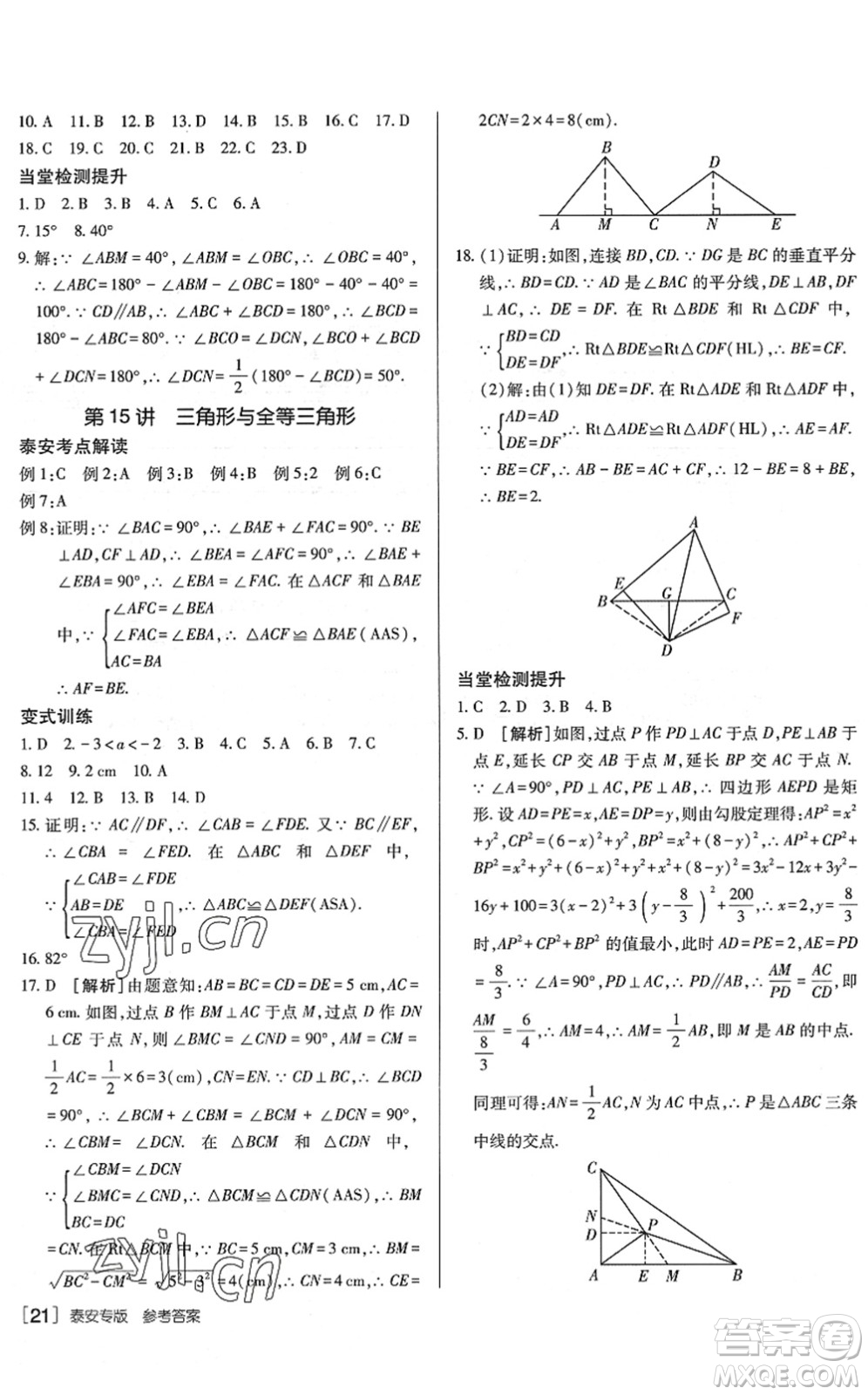 新疆青少年出版社2022升學(xué)錦囊九年級數(shù)學(xué)泰安專版答案