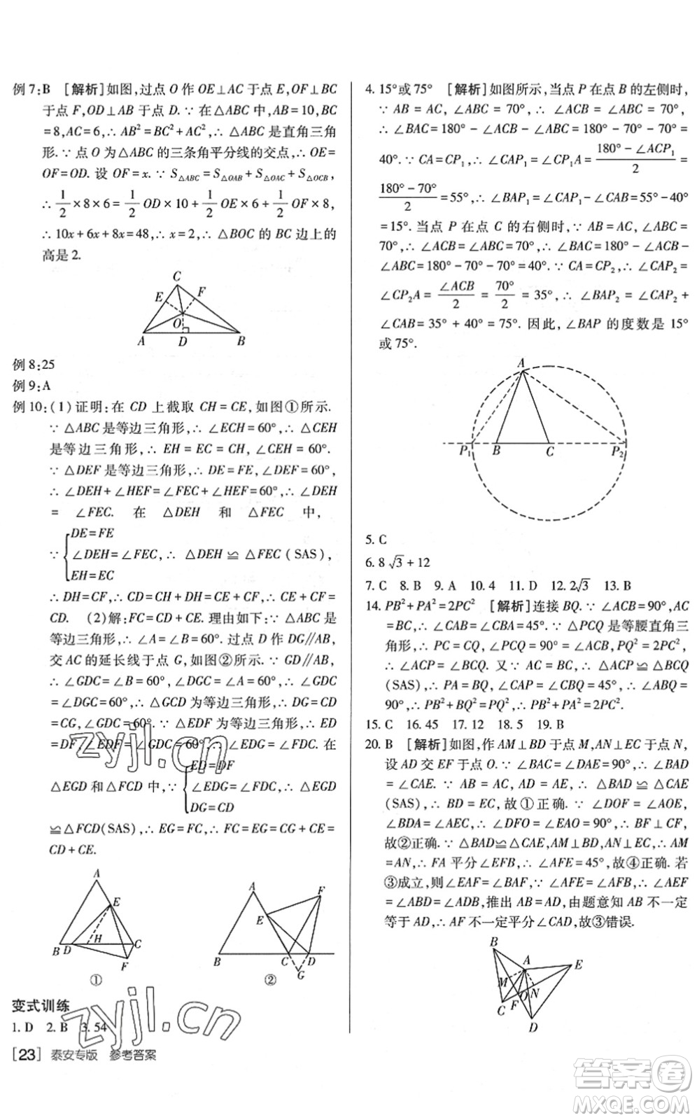 新疆青少年出版社2022升學(xué)錦囊九年級數(shù)學(xué)泰安專版答案