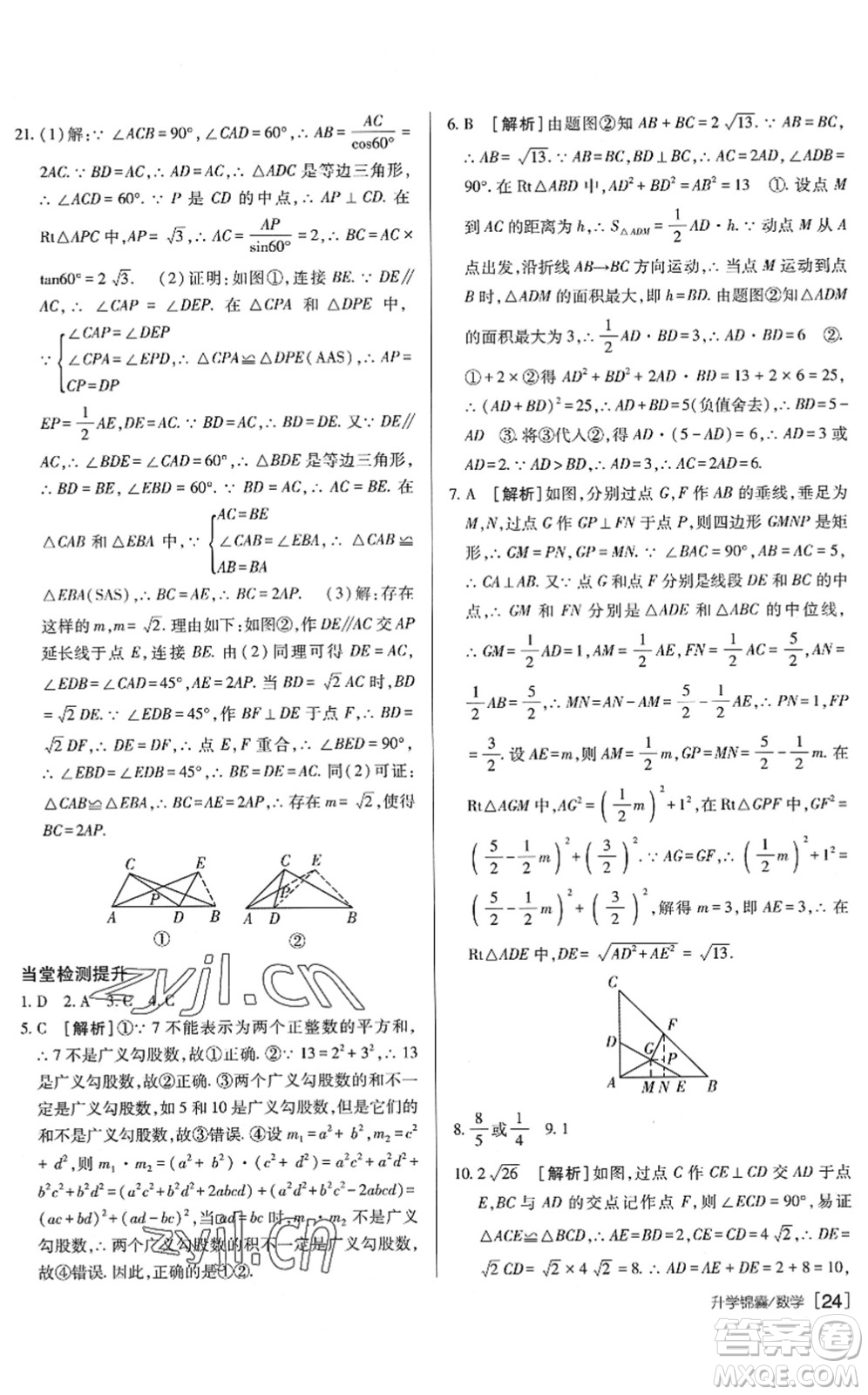 新疆青少年出版社2022升學(xué)錦囊九年級數(shù)學(xué)泰安專版答案