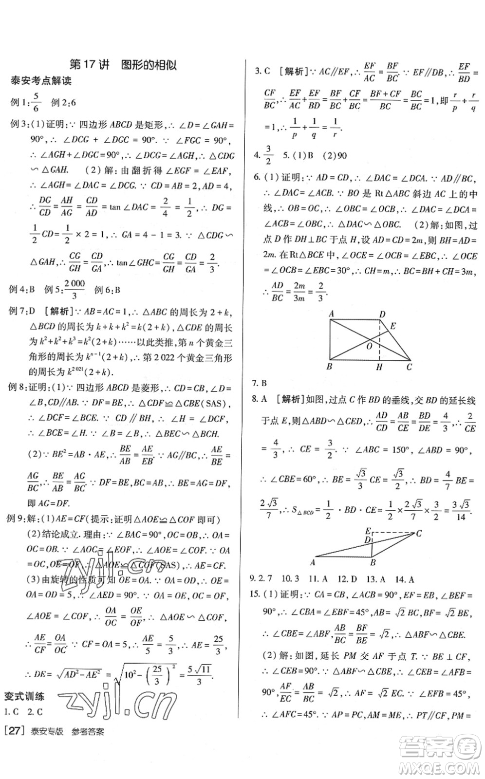 新疆青少年出版社2022升學(xué)錦囊九年級數(shù)學(xué)泰安專版答案