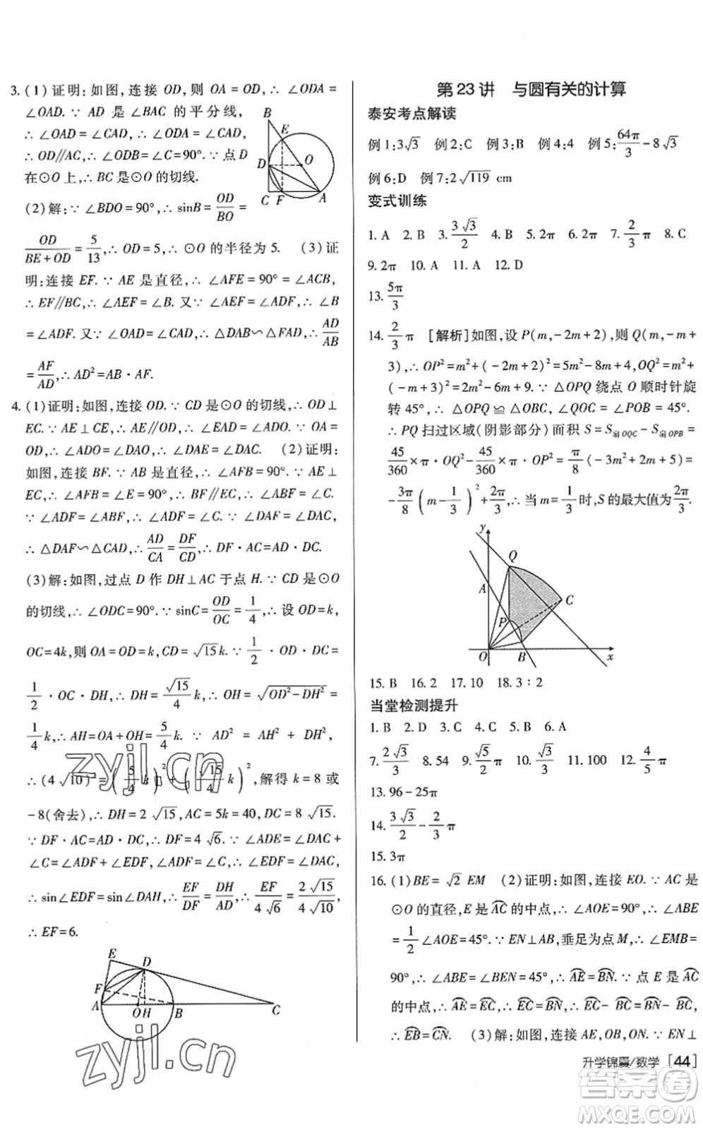 新疆青少年出版社2022升學(xué)錦囊九年級數(shù)學(xué)泰安專版答案