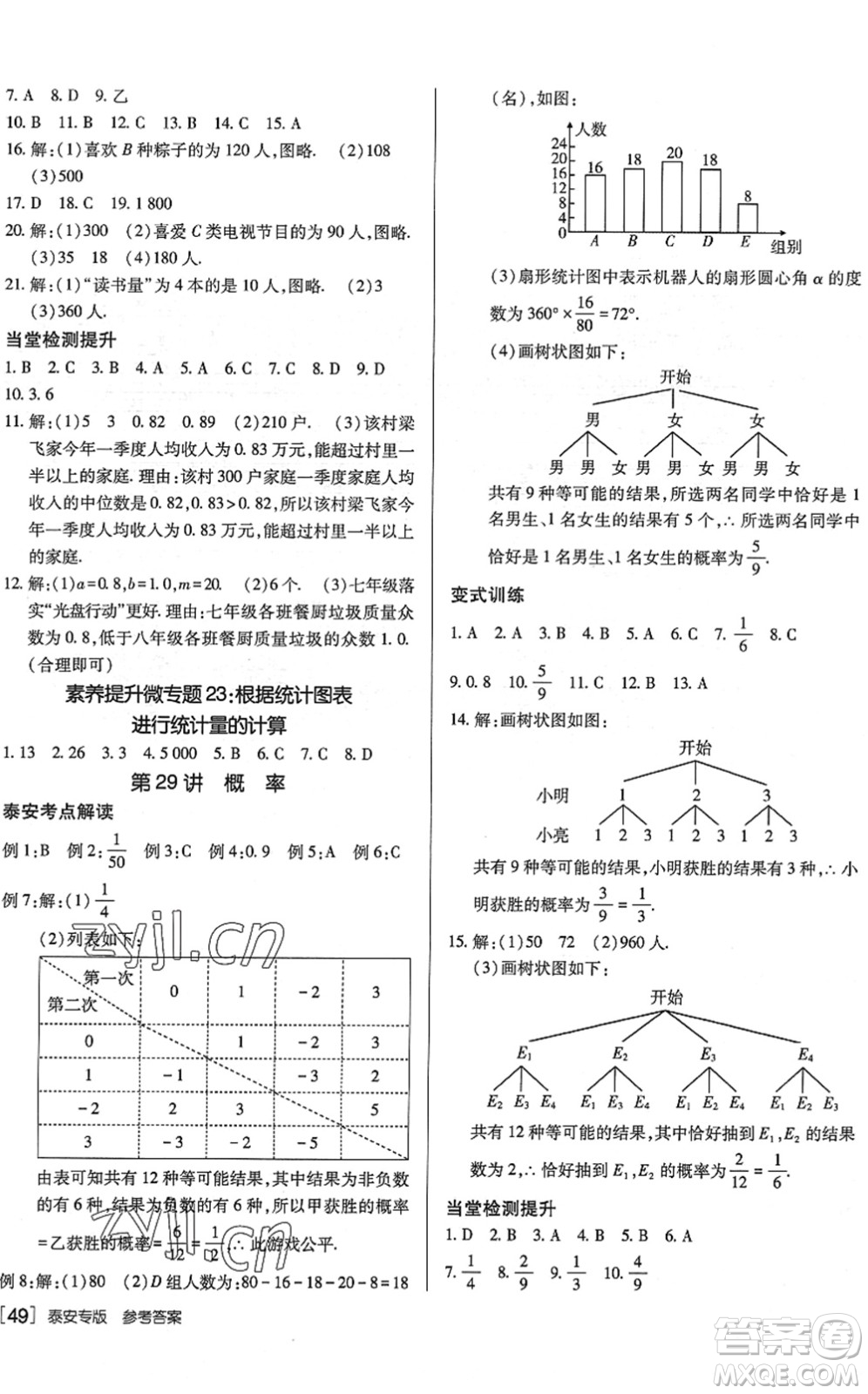 新疆青少年出版社2022升學(xué)錦囊九年級數(shù)學(xué)泰安專版答案