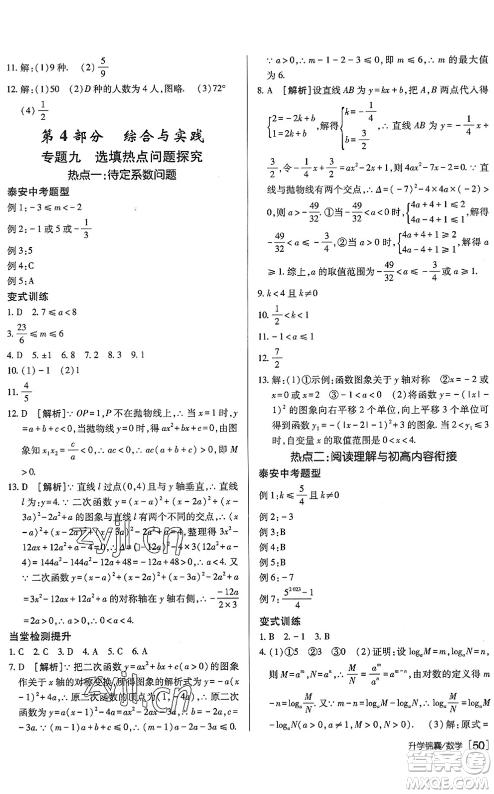 新疆青少年出版社2022升學(xué)錦囊九年級數(shù)學(xué)泰安專版答案