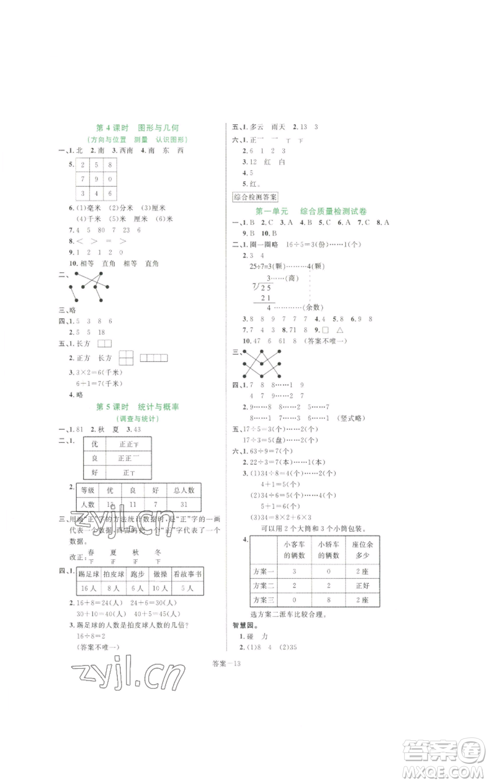 福建少年兒童出版社2022打好基礎(chǔ)同步作業(yè)本三年級下冊數(shù)學(xué)北師大版參考答案