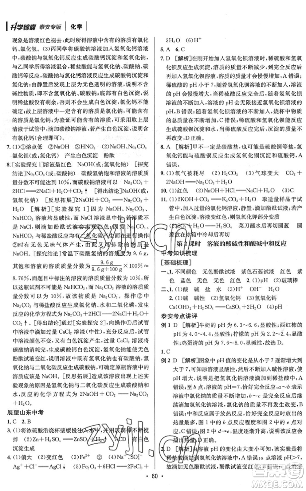 新疆青少年出版社2022升學(xué)錦囊九年級(jí)化學(xué)泰安專版答案