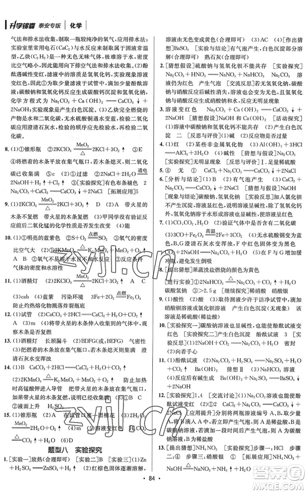 新疆青少年出版社2022升學(xué)錦囊九年級(jí)化學(xué)泰安專版答案