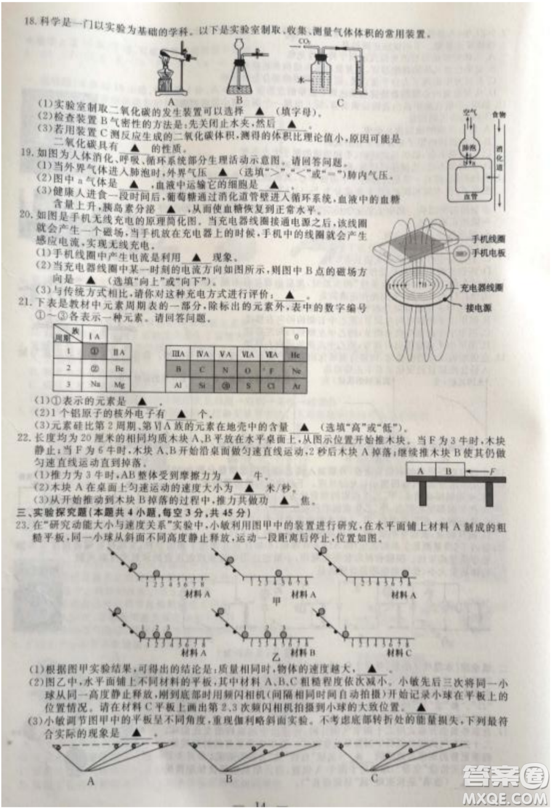 2022浙江省初中學(xué)業(yè)水平考試紹興卷科學(xué)試題及答案