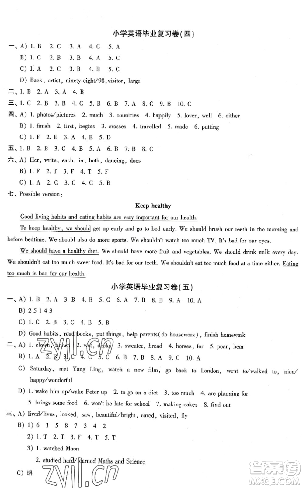 江蘇人民出版社2022小學(xué)升初中教材學(xué)法指導(dǎo)六年級(jí)英語(yǔ)譯林版答案