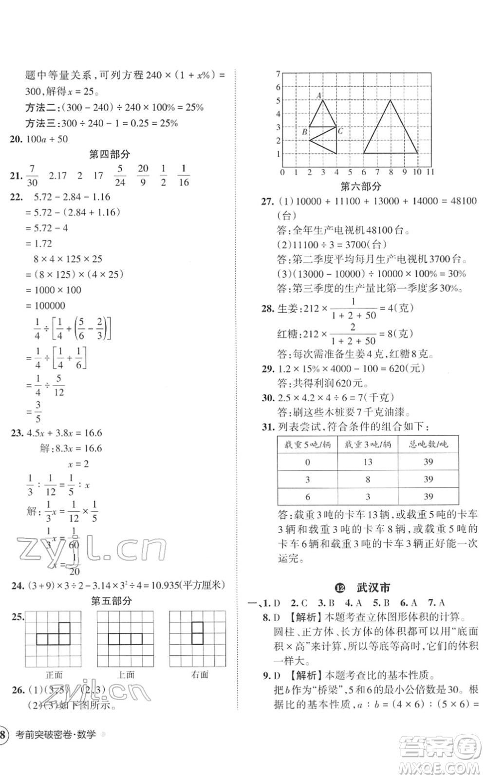 江西人民出版社2022王朝霞小學(xué)畢業(yè)總復(fù)習(xí)綜合能力驗(yàn)收卷六年級(jí)數(shù)學(xué)通用版答案